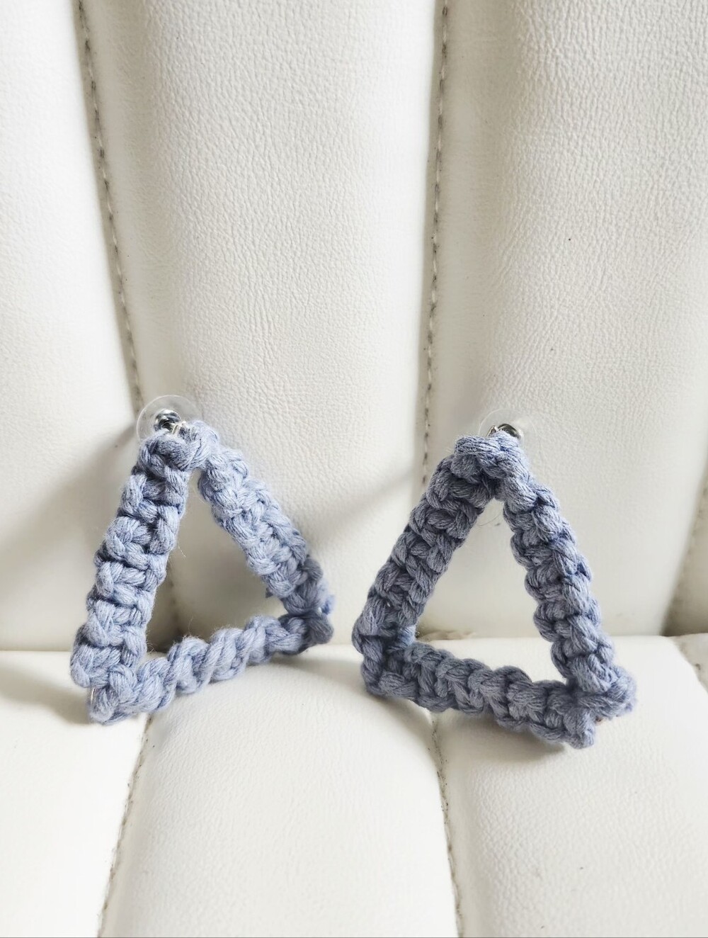 Macrame Earrings - Triangle Light Blue